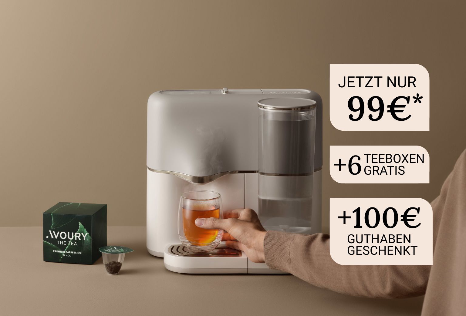 Avoury Teemaschine mit Aktionskommunikation